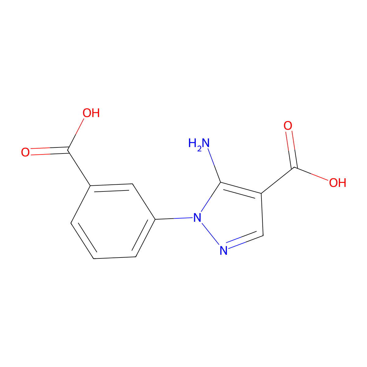 5-amino-1-(3-carboxyphenyl)-1H-pyrazole-4-carboxylic acid molecular structure, CAS 168619-18-9