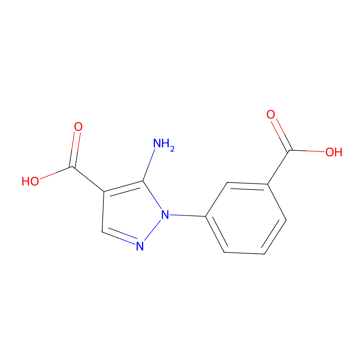 5-amino-1-(3-carboxyphenyl)-1H-pyrazole-4-carboxylic acid molecular structure, CAS 168619-18-9