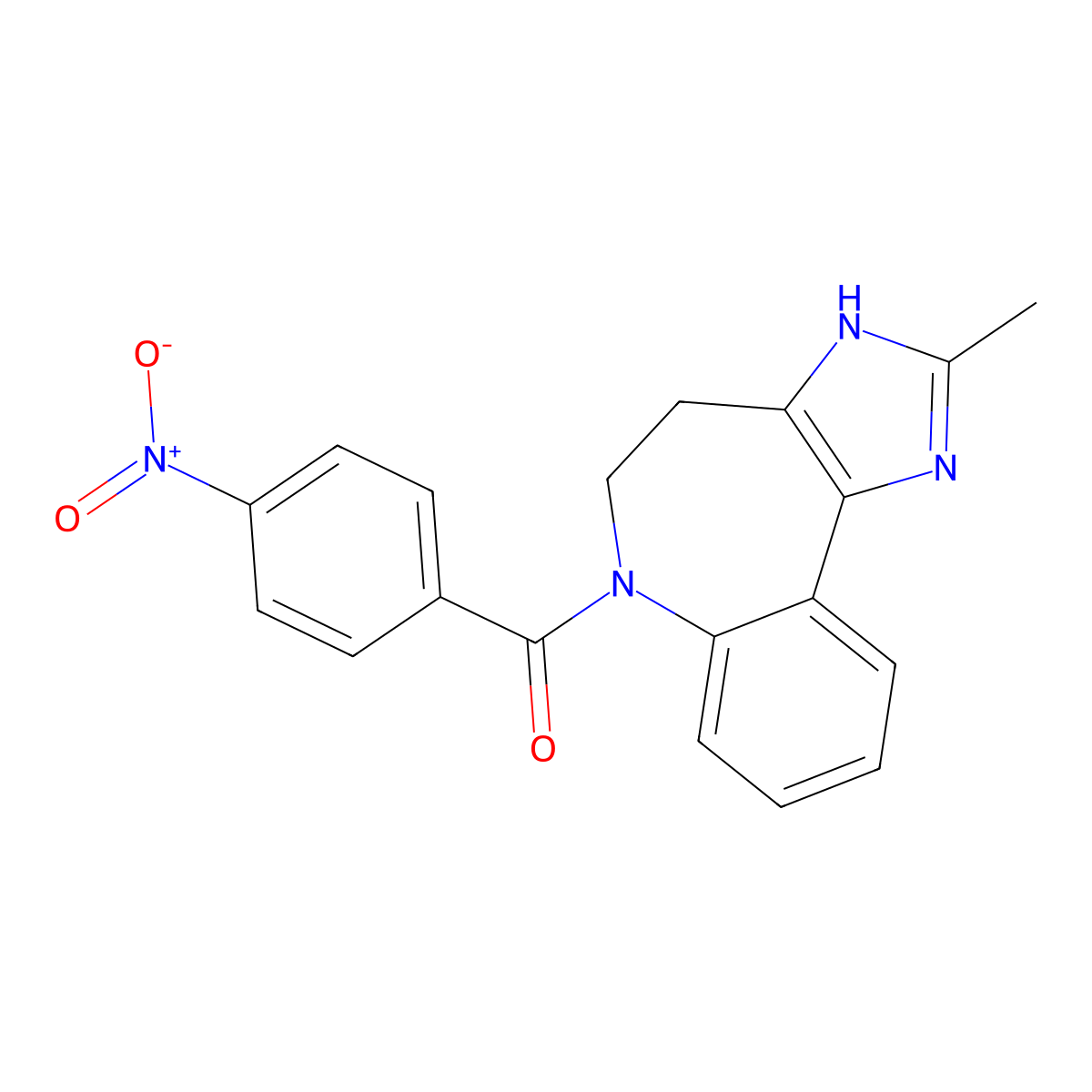 (2-Methyl-4,5-dihydrobenzo[b]imidazo[4,5-d]azepin-6(1H)-yl)(4-nitrophenyl)methanone molecular structure, CAS 168626-71-9
