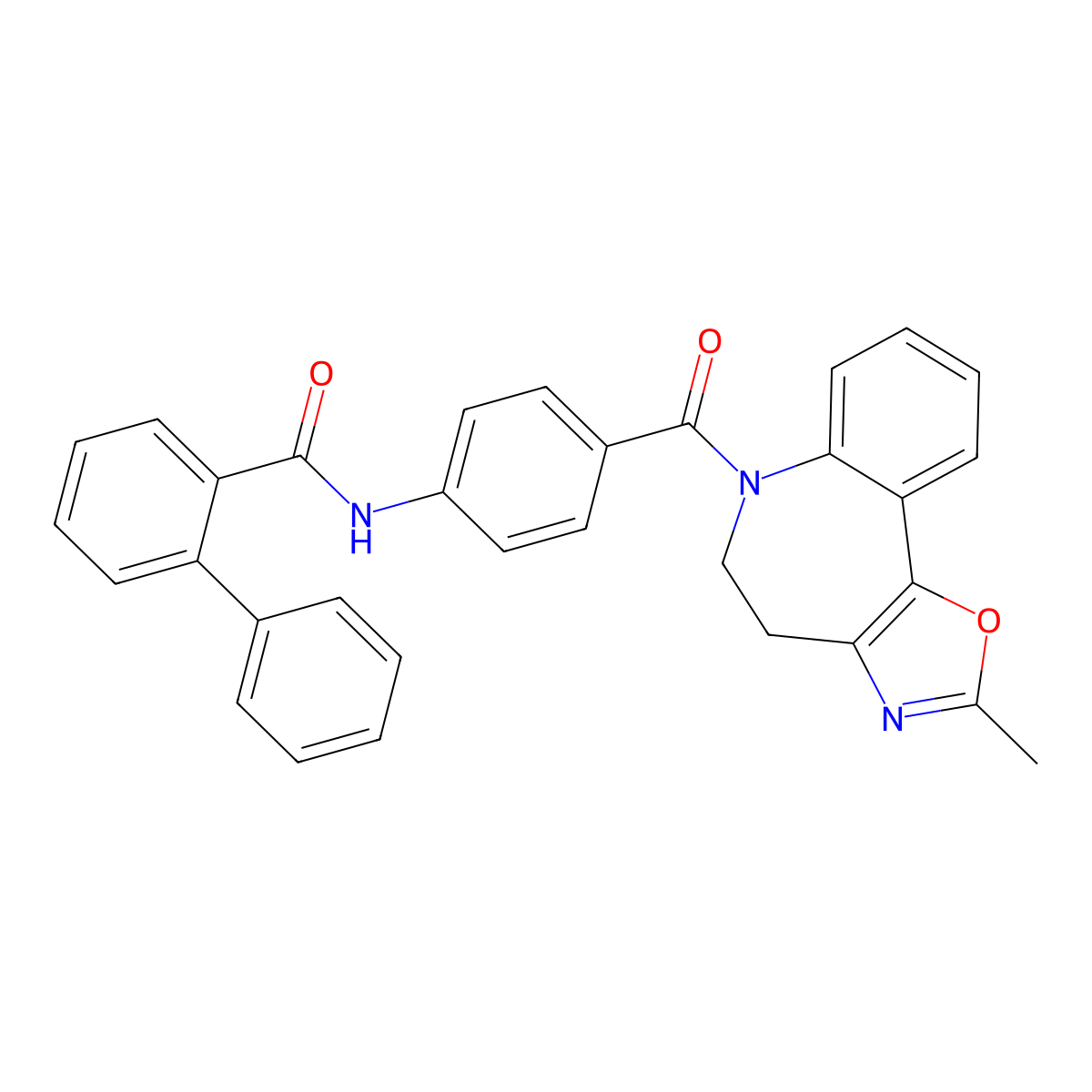 N-(4-(2-methyl-5,6-dihydro-4H-benzo[b]oxazolo[5,4-d]azepine-6-carbonyl)phenyl)-[1,1'-biphenyl]-2-carboxamide molecular structure, CAS 168626-93-5