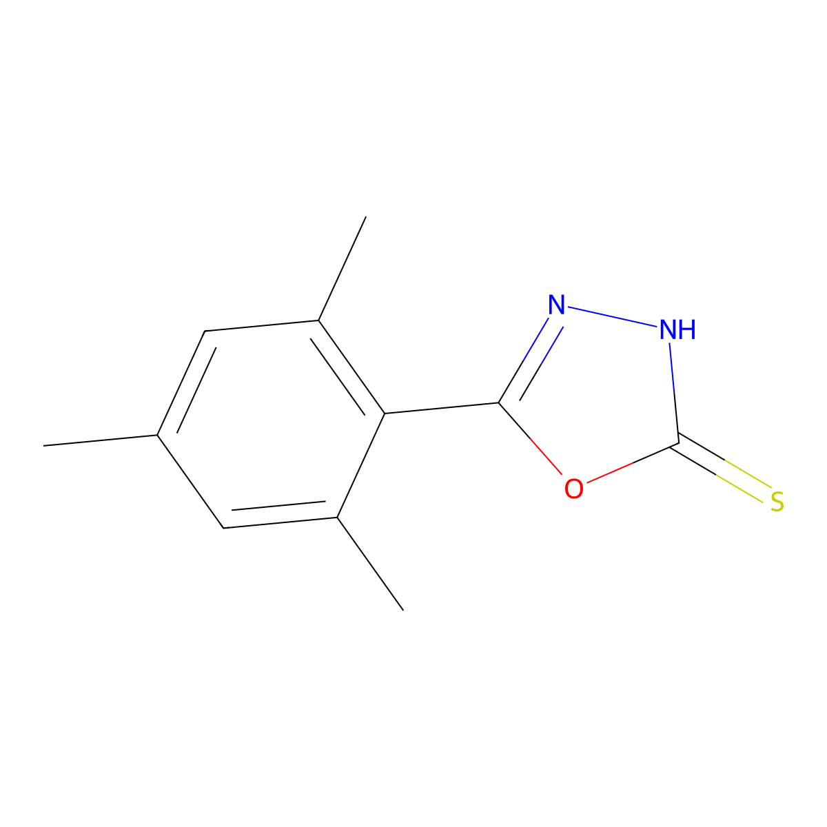 5-(2,4,6-Trimethylphenyl)-1,3,4-oxadiazole-2-thiol molecular structure, CAS 168638-04-8