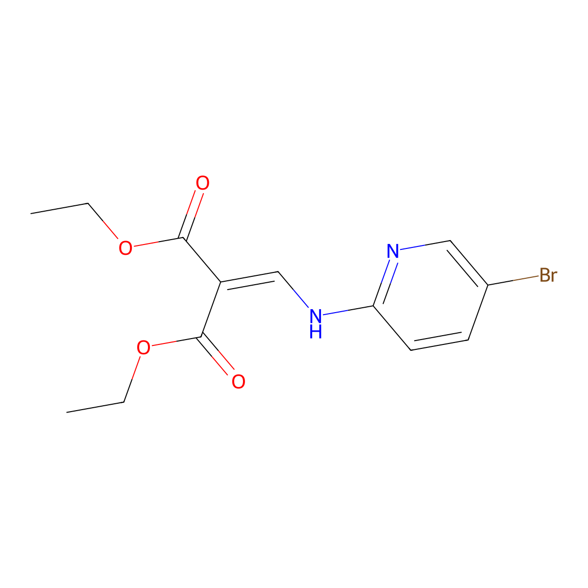 Diethyl 2-(((5-bromopyridin-2-yl)amino)methylene)malonate molecular structure, CAS 16867-58-6