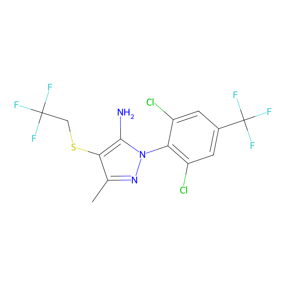 1-[2,6-dichloro-4-(trifluoromethyl)phenyl]-3-methyl-4-[(2,2,2-trifluoroethyl)sulfanyl]-1H-pyrazol-5-amine molecular structure, CAS 168685-72-1