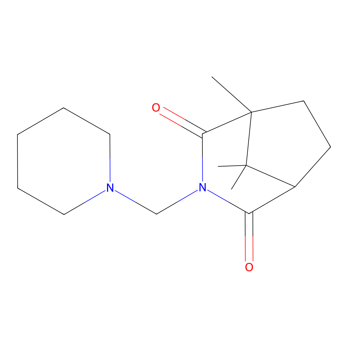 Camphorimide, N-(piperidinomethyl)- molecular structure, CAS 1687-79-2