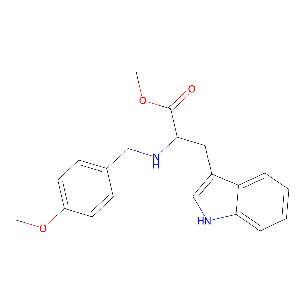 (S)-methyl 3-(1H-indol-3-yl)-2-((4-methoxybenzyl)amino)propanoate molecular structure, CAS 168766-62-9