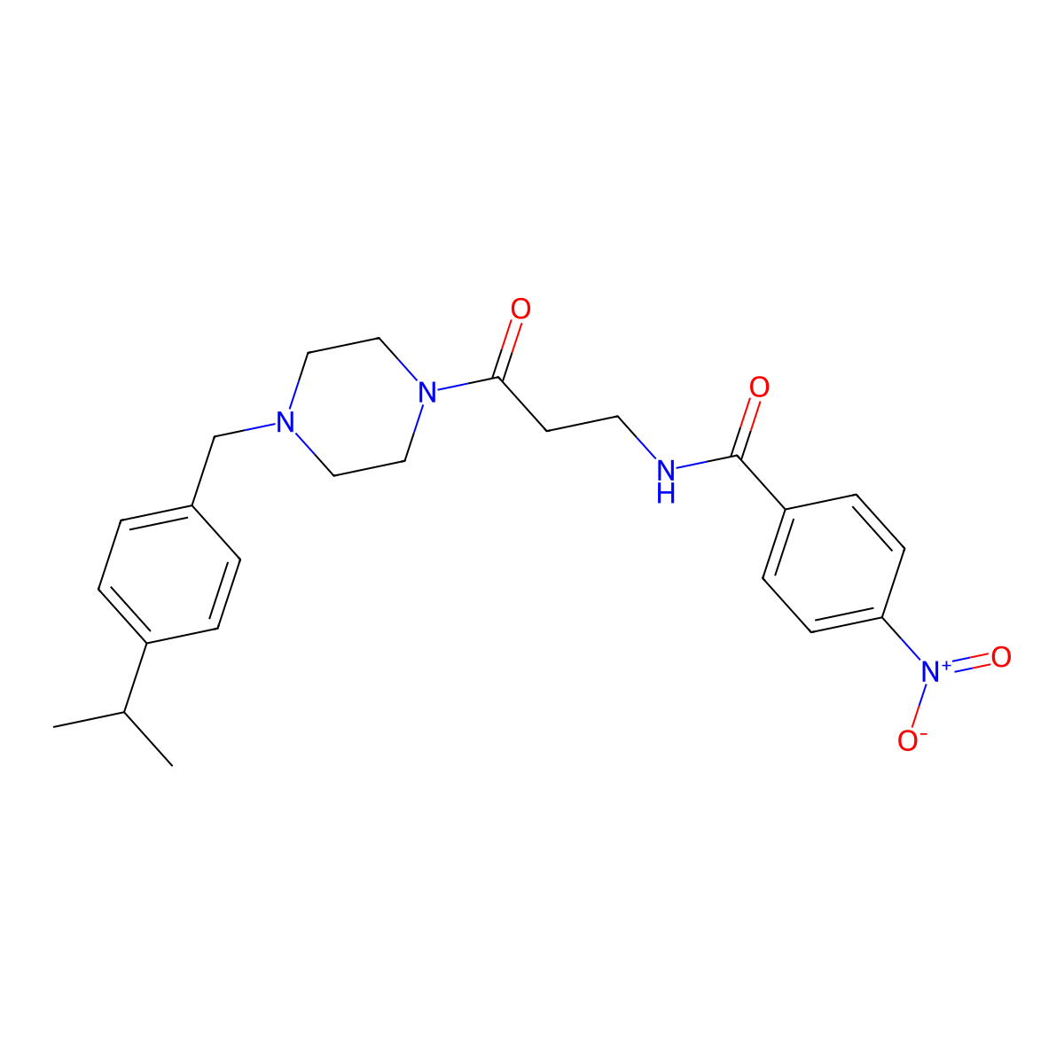 4-nitro-N-[3-oxo-3-(4-{[4-(propan-2-yl)phenyl]methyl}piperazin-1-yl)propyl]benzamide molecular structure, CAS 1687763-82-1
