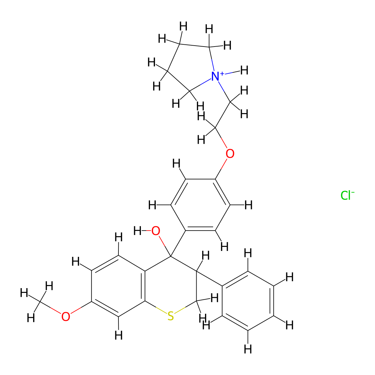 3,4-Dihydro-7-methoxy-3-phenyl-4-hydroxy-4-(p-(2-(1-pyrrolidyl)ethoxy)phenyl)-2H-1-benzothiapyran hydrochloride molecular structure, CAS 16879-01-9