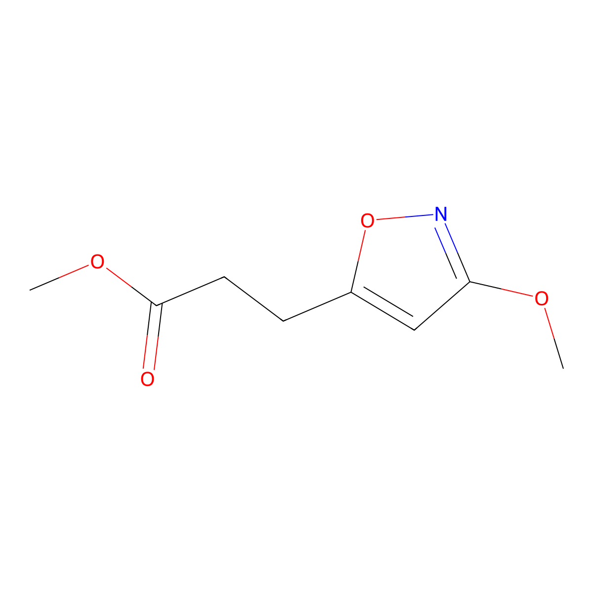 Methyl 3-(3-methoxyisoxazol-5-yl)propanoate molecular structure, CAS 16880-23-2