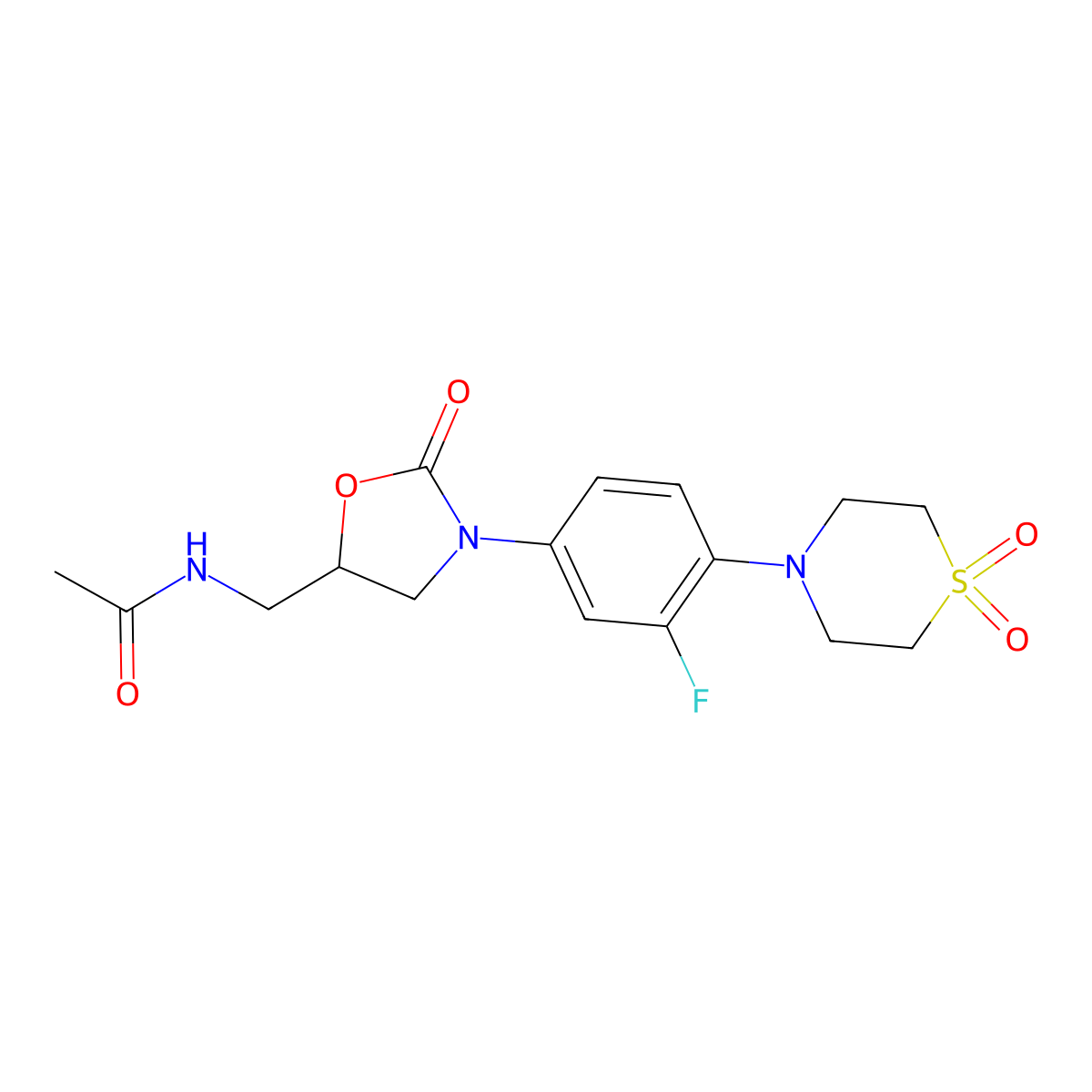 (S)-N-((3-(4-(1,1-dioxidothiomorpholino)-3-fluorophenyl)-2-oxooxazolidin-5-yl)methyl)acetamide molecular structure, CAS 168828-59-9