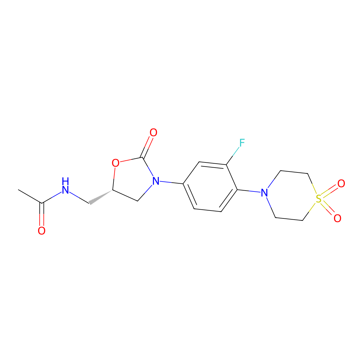 (S)-N-((3-(4-(1,1-dioxidothiomorpholino)-3-fluorophenyl)-2-oxooxazolidin-5-yl)methyl)acetamide molecular structure, CAS 168828-59-9