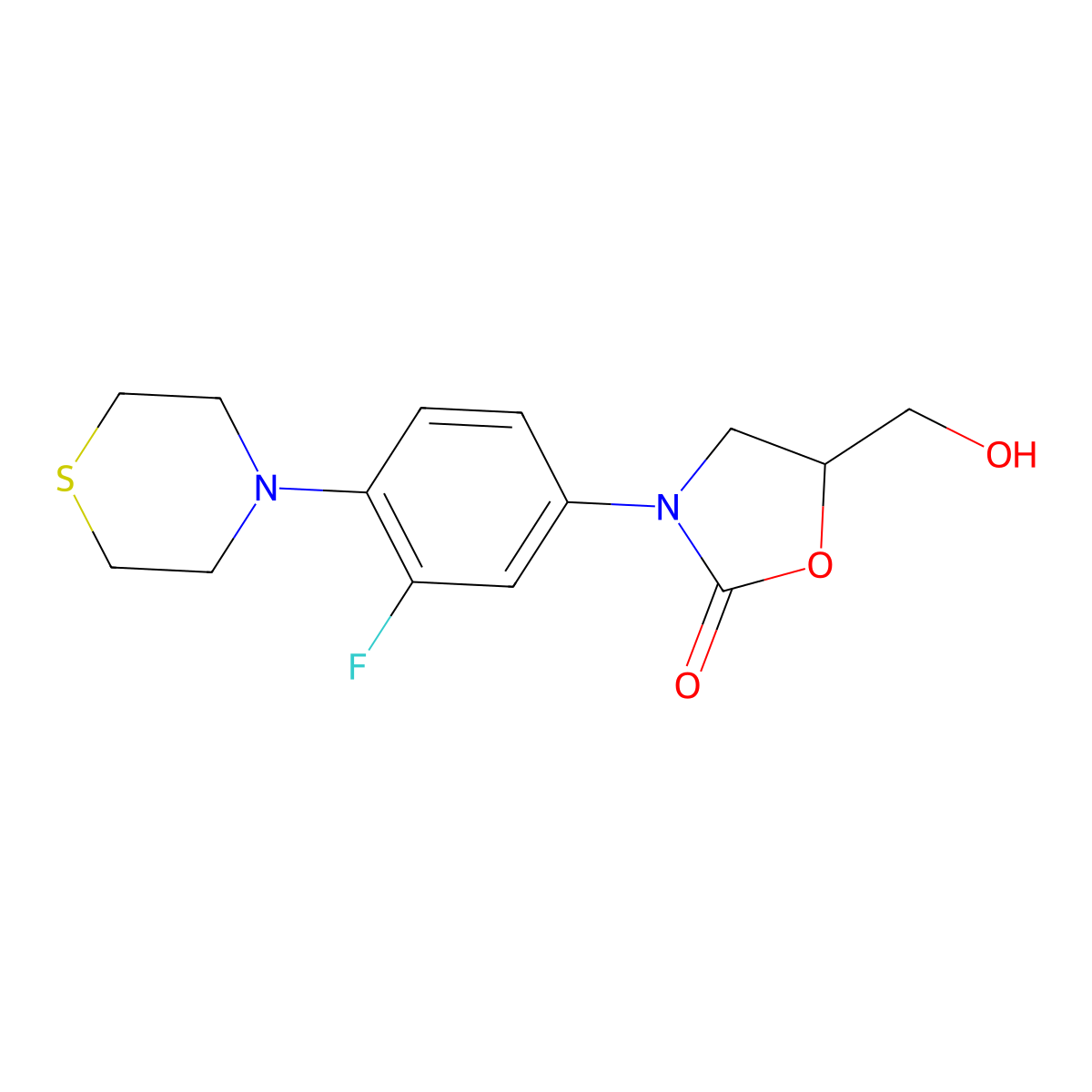 (R)-3-(3-Fluoro-4-thiomorpholinophenyl)-5-(hydroxymethyl)oxazolidin-2-one molecular structure, CAS 168828-72-6