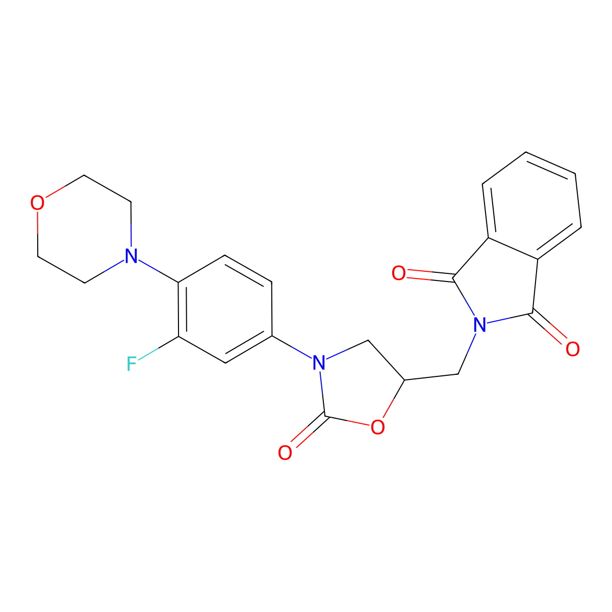 N-((3-(3-Fluoro-4-(4-morpholinyl)phenyl)-2-oxo-5-oxazolidinyl)methyl)phthalimide, (S)- molecular structure, CAS 168828-89-5