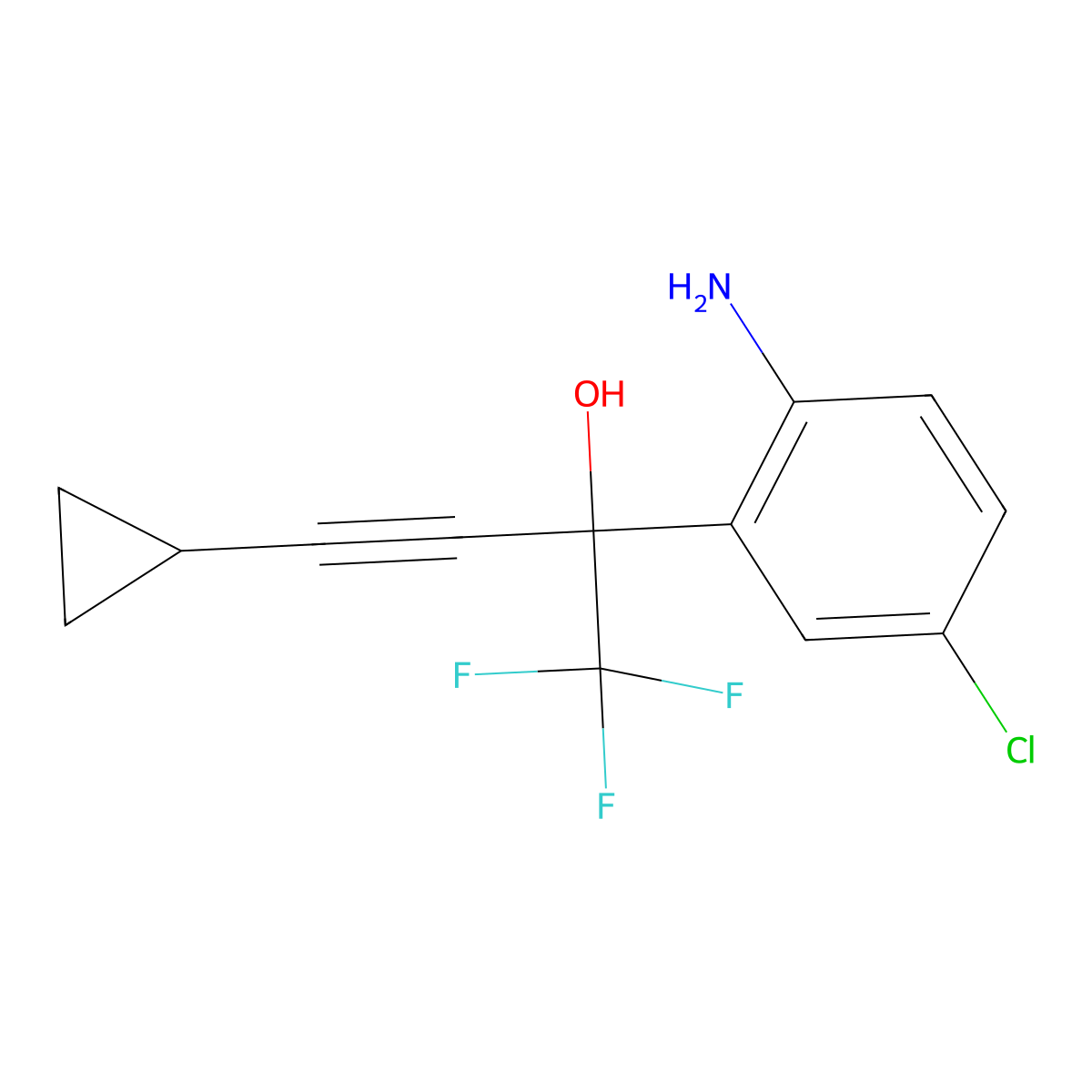 2-Amino-5-chloro-alpha-(2-cyclopropylethynyl)-alpha-(trifluoromethyl)benzenemethanol molecular structure, CAS 168834-43-3