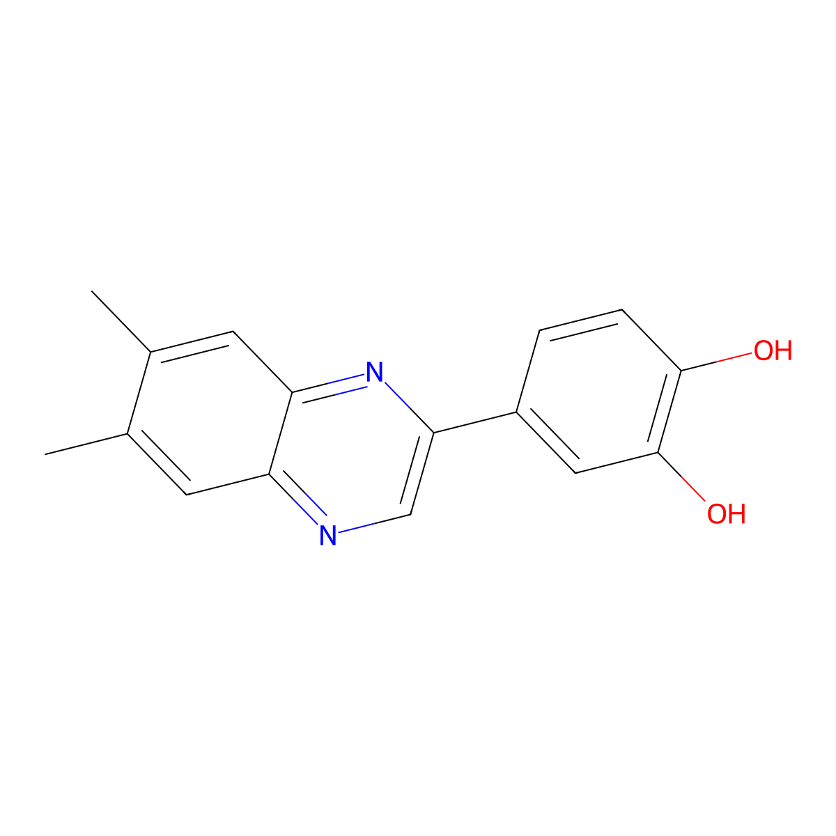 4-(6,7-Dimethylquinoxalin-2-yl)benzene-1,2-diol molecular structure, CAS 168835-90-3