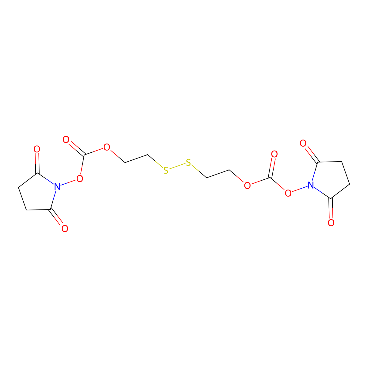 Bis(2,5-dioxopyrrolidin-1-yl) (disulfanediylbis(ethane-2,1-diyl)) dicarbonate molecular structure, CAS 1688598-83-5