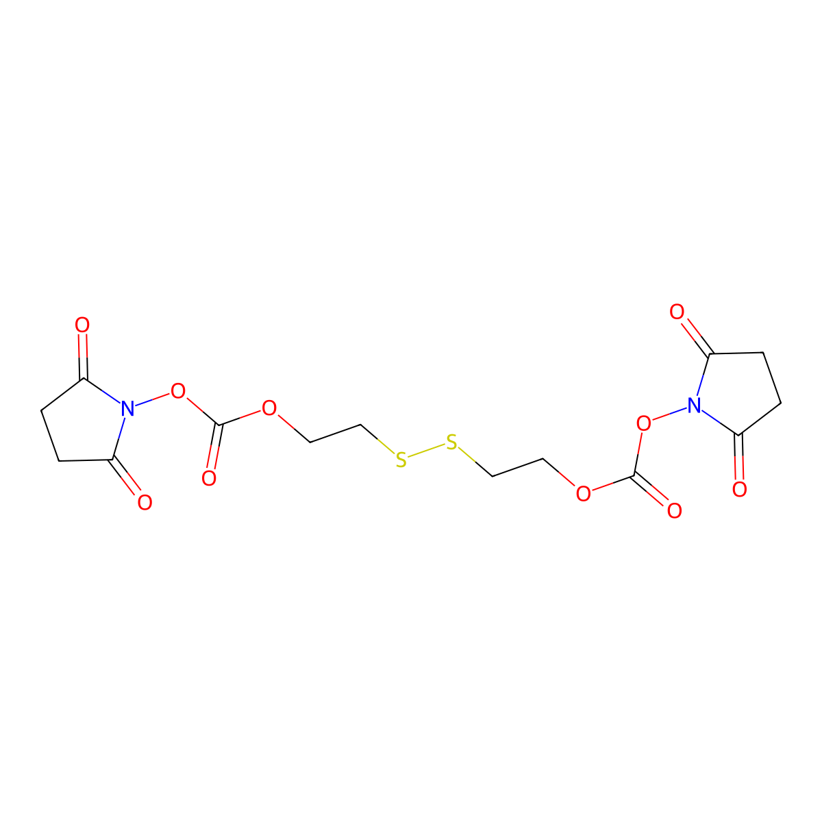 Bis(2,5-dioxopyrrolidin-1-yl) (disulfanediylbis(ethane-2,1-diyl)) dicarbonate molecular structure, CAS 1688598-83-5