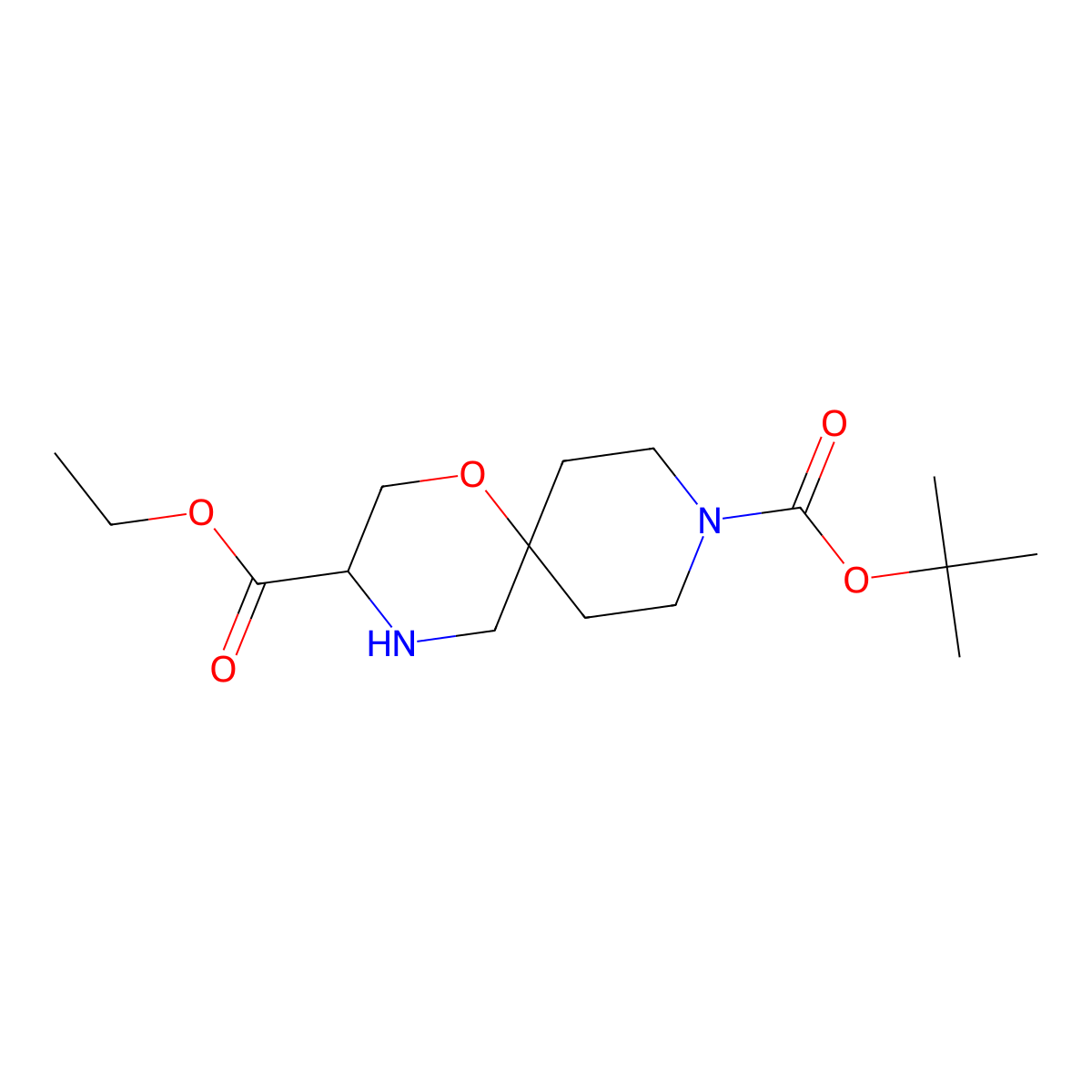 9-Tert-butyl 3-ethyl 1-oxa-4,9-diazaspiro[5.5]undecane-3,9-dicarboxylate molecular structure, CAS 1688652-79-0