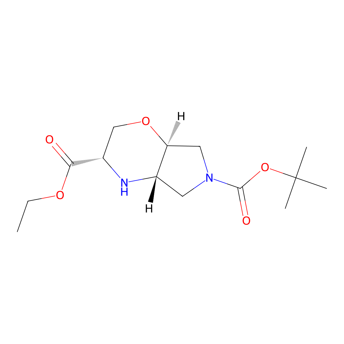 rac-6-tert-butyl 3-ethyl (3R,4aR,7aR)-octahydropyrrolo(3,4-b)(1,4)oxazine-3,6-dicarboxylate molecular structure, CAS 1688653-03-3