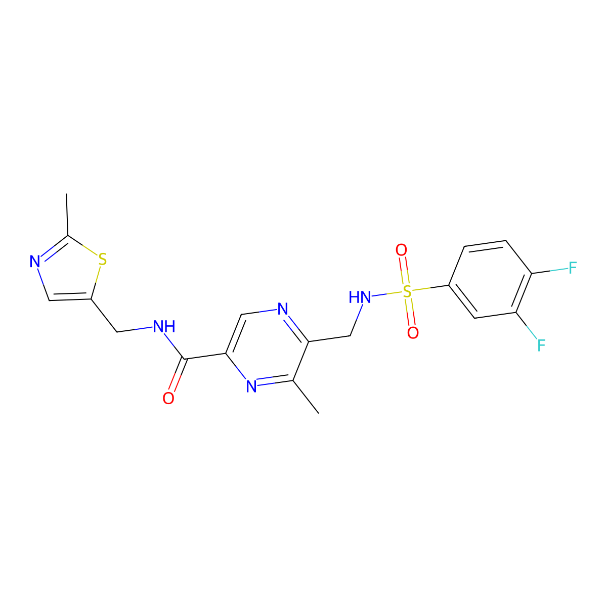 5-({[(3,4-Difluorophenyl)sulfonyl]amino}methyl)-6-Methyl-N-[(2-Methyl-1,3-Thiazol-5-Yl)methyl]pyrazine-2-Carboxamide molecular structure, CAS 1688685-29-1