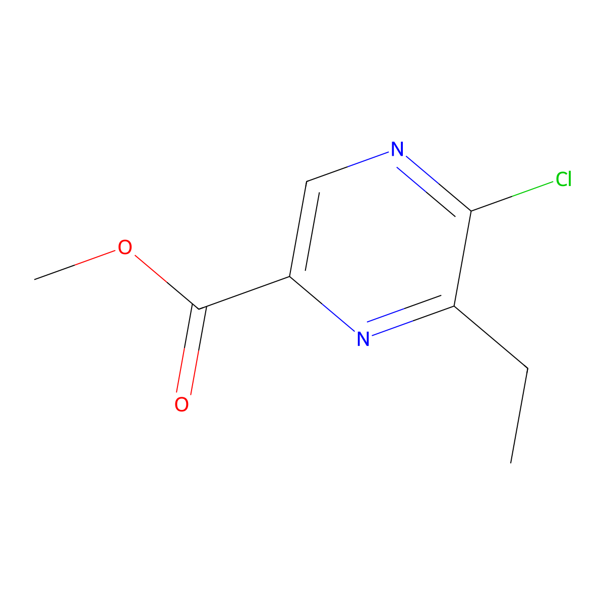 Methyl 5-chloro-6-ethylpyrazine-2-carboxylate molecular structure, CAS 1688685-54-2