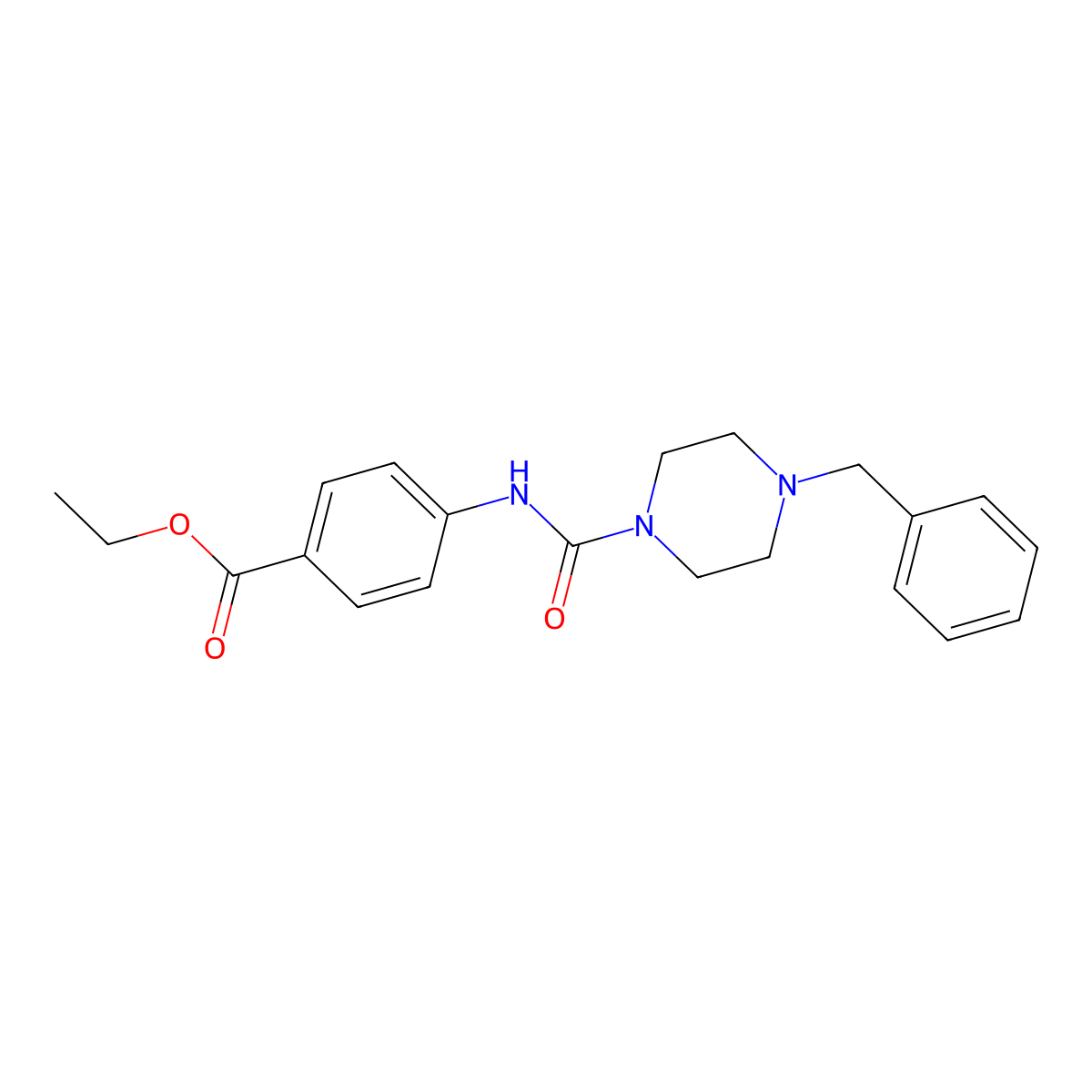 Ethyl 4-{[(4-benzyl-1-piperazinyl)carbonyl]amino}benzoate molecular structure, CAS 168893-18-3