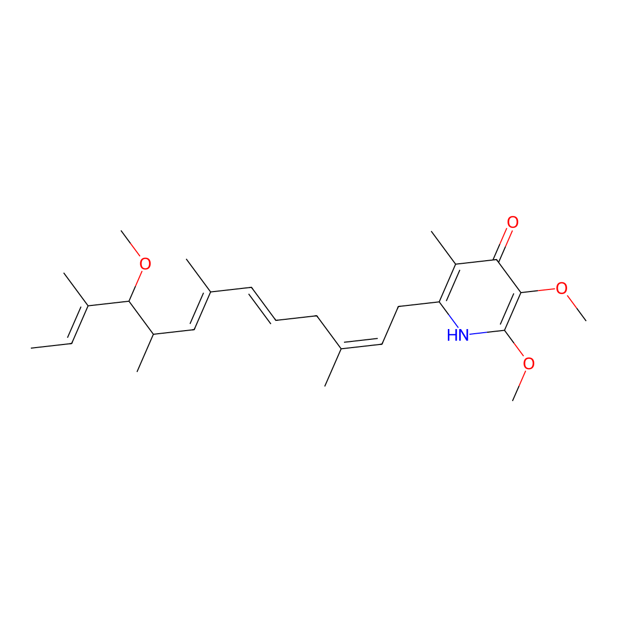 2,3-Dimethoxy-6-((2E,5E,7E,9R,10R,11E)-10-methoxy-3,7,9,11-tetramethyl-2,5,7,11-tridecatetraen-1-yl)-5-methyl-4-pyridinol molecular structure, CAS 16891-54-6