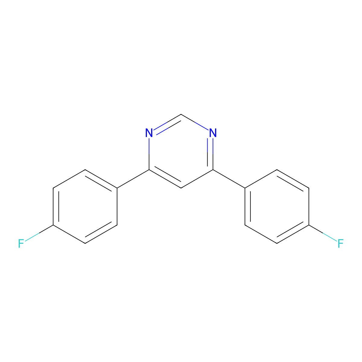 Pyrimidine, 4,6-bis(4-fluorophenyl)- molecular structure, CAS 168915-00-2