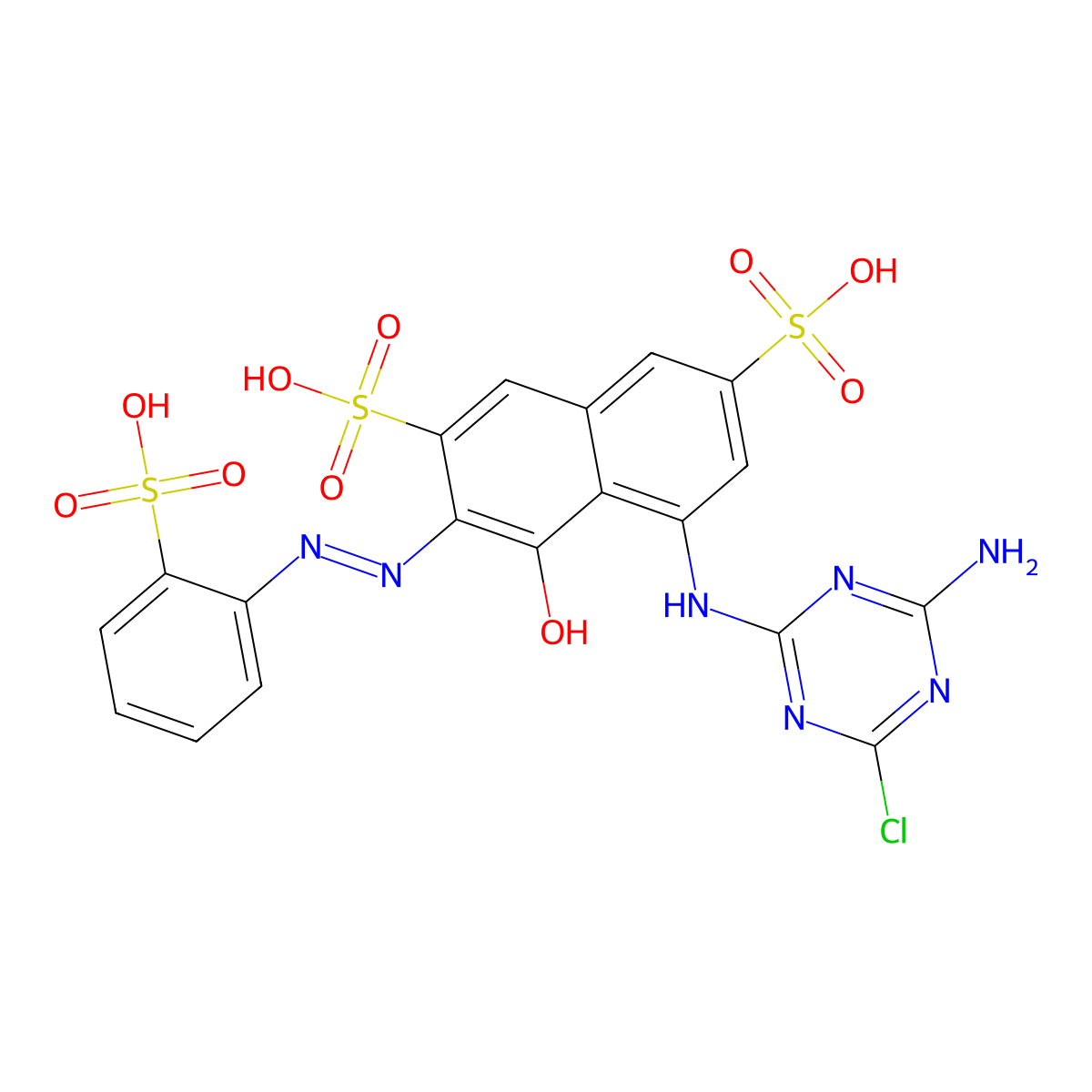 2,7-Naphthalenedisulfonic acid, 5-[(4-amino-6-chloro-1,3,5-triazin-2-yl)amino]-4-hydroxy-3-[(2-sulfophenyl)azo]- molecular structure, CAS 16893-49-5
