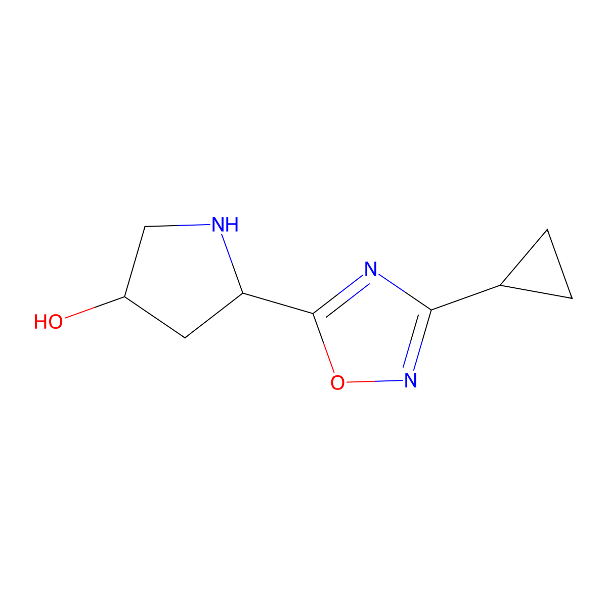 rac-(3R,5S)-5-(3-cyclopropyl-1,2,4-oxadiazol-5-yl)pyrrolidin-3-ol molecular structure, CAS 1689948-49-9
