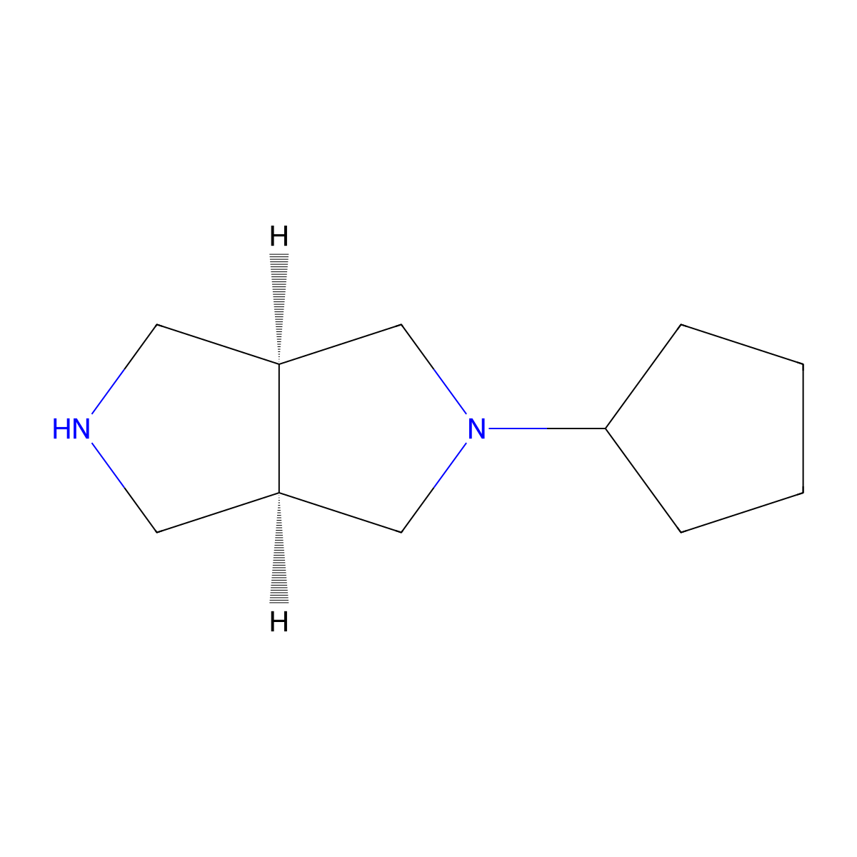 rel-(3aR,6aS)-2-cyclopentyloctahydropyrrolo[3,4-c]pyrrole molecular structure, CAS 1690096-82-2