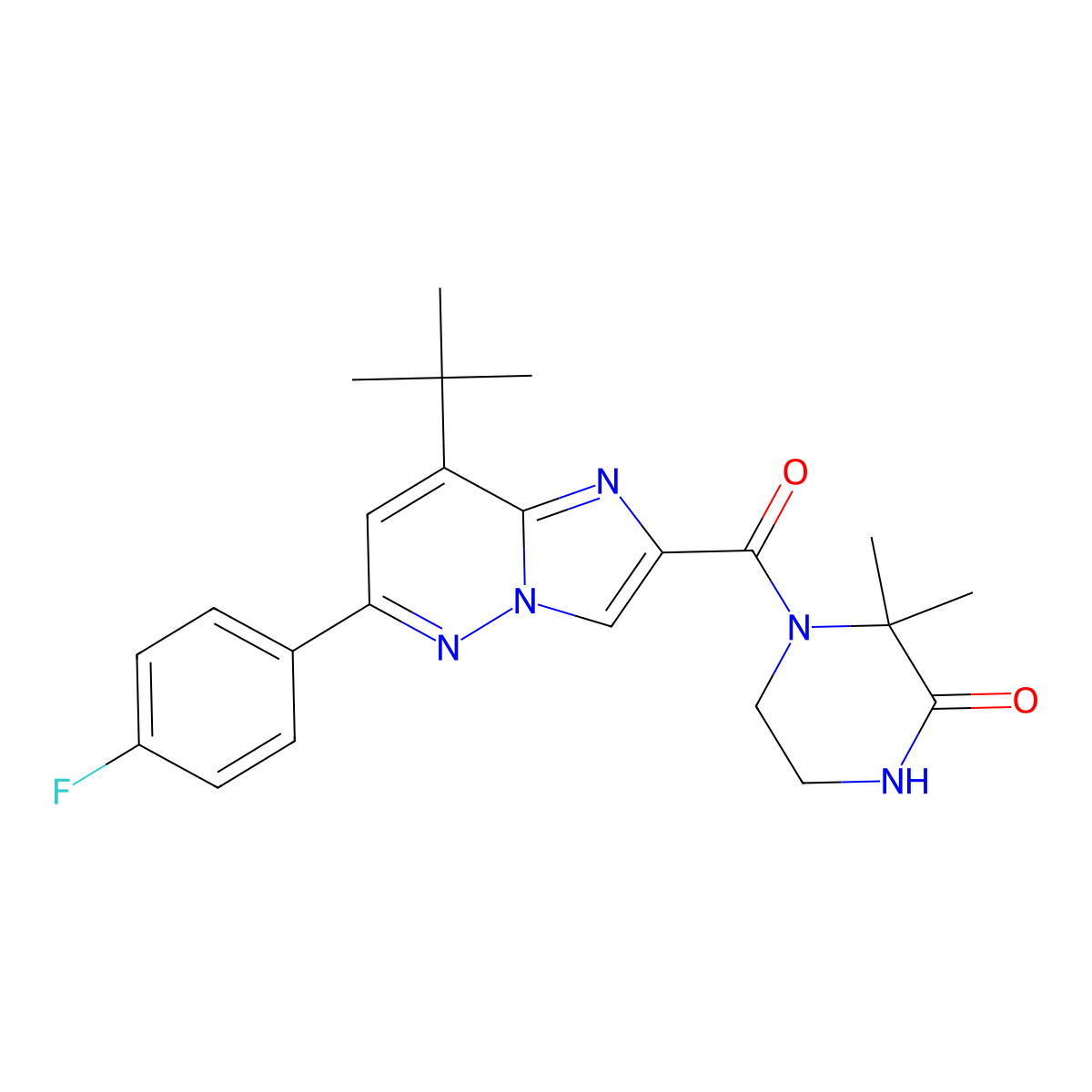 4-(8-(tert-Butyl)-6-(4-fluorophenyl)imidazo[1,2-b]pyridazine-2-carbonyl)-3,3-dimethylpiperazin-2-one molecular structure, CAS 1690172-25-8