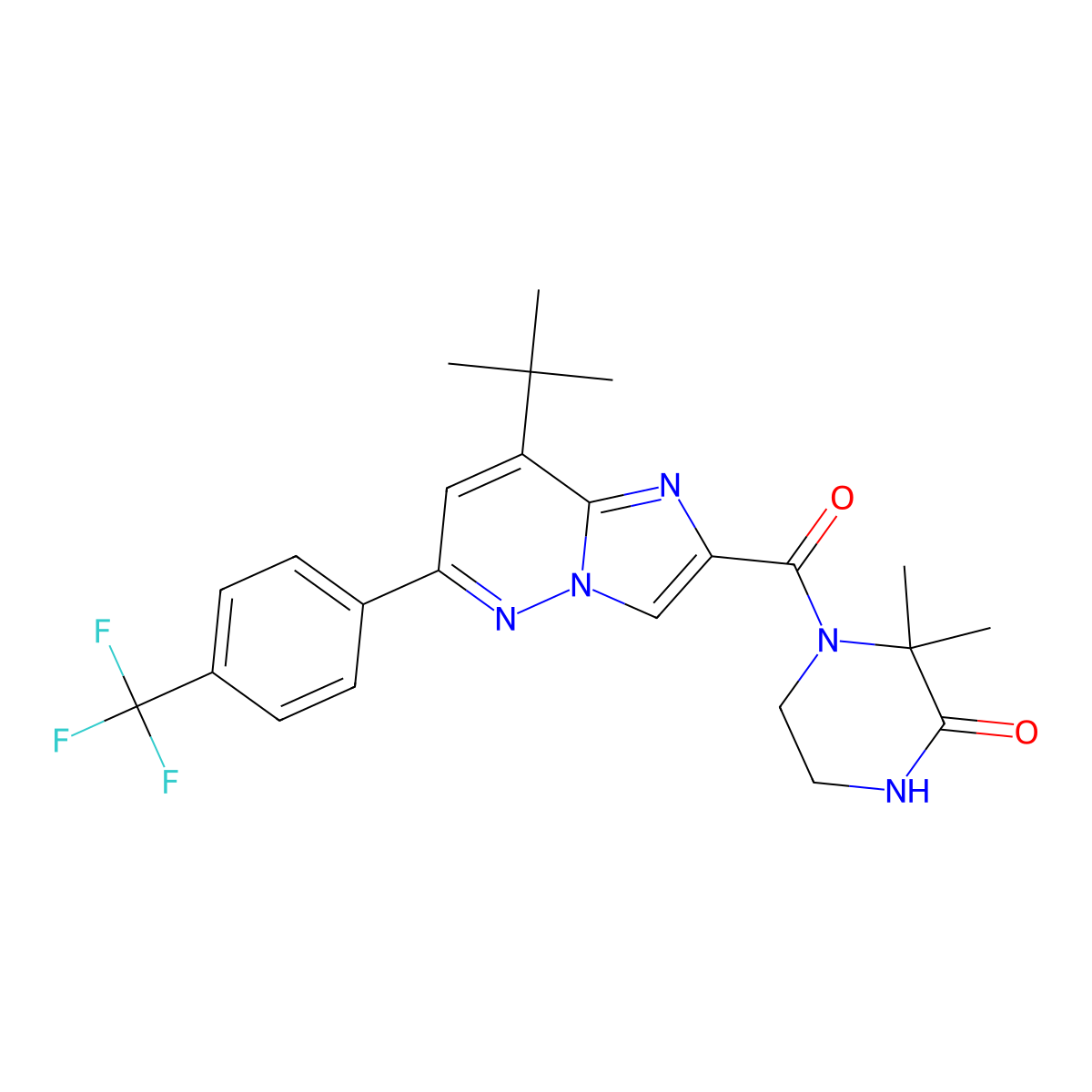 4-(8-(Tert-butyl)-6-(4-(trifluoromethyl)phenyl)imidazo[1,2-B]pyridazine-2-carbonyl)-3,3-dimethylpiperazin-2-one molecular structure, CAS 1690173-39-7