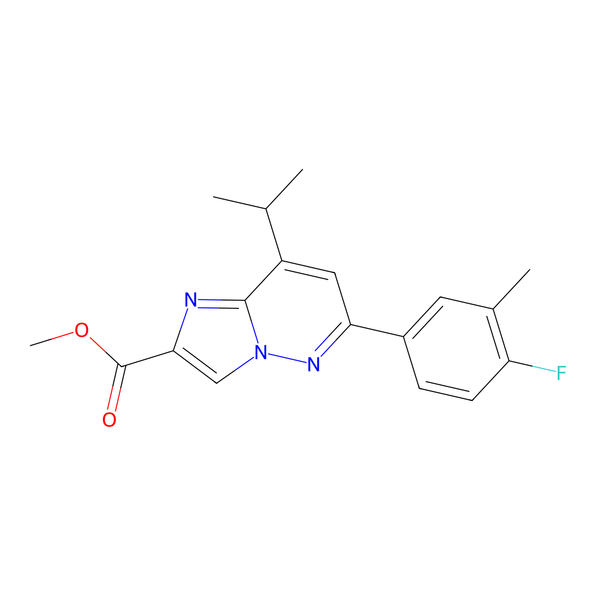 Methyl 6-(4-fluoro-3-methylphenyl)-8-isopropylimidazo[1,2-b]pyridazine-2-carboxylate molecular structure, CAS 1690177-08-2