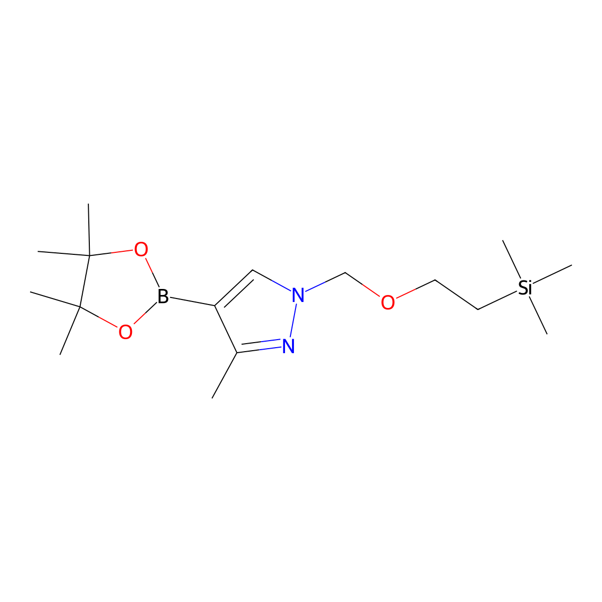 3-methyl-4-(4,4,5,5-tetramethyl-1,3,2-dioxaborolan-2-yl)-1-((2-(trimethylsilyl)ethoxy)methyl)-1H-pyrazole molecular structure, CAS 1690341-57-1