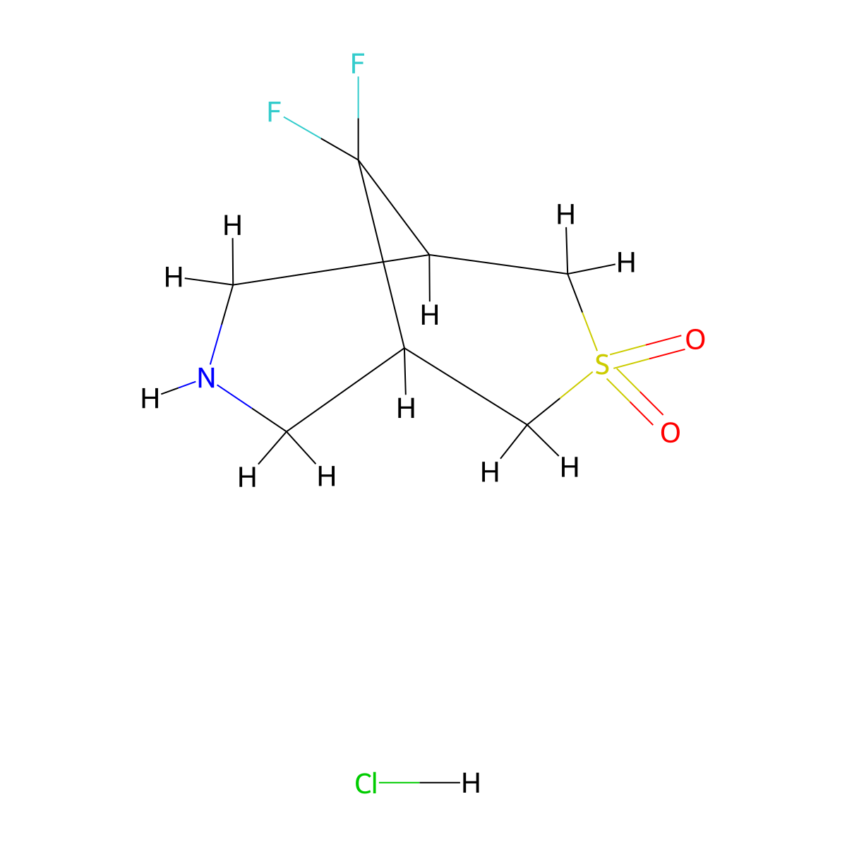 9,9-Difluoro-3lambda6-thia-7-azabicyclo[3.3.1]nonane-3,3-dione hydrochloride molecular structure, CAS 1690364-40-9