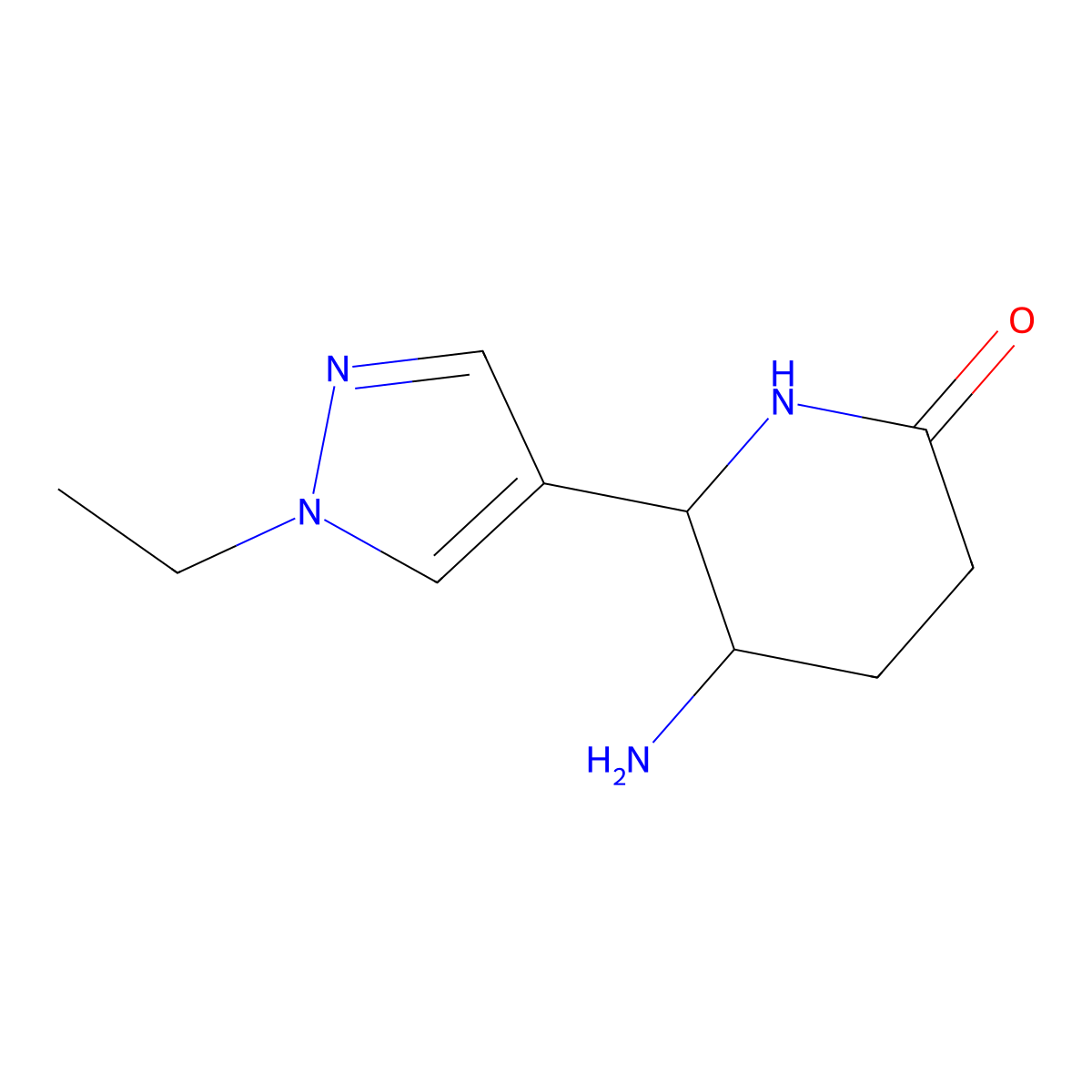 5-amino-6-(1-ethyl-1H-pyrazol-4-yl)piperidin-2-one molecular structure, CAS 1690433-86-3