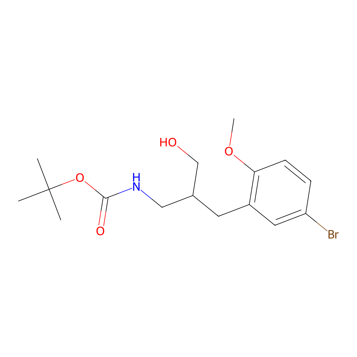 tert-butyl N-{2-[(5-bromo-2-methoxyphenyl)methyl]-3-hydroxypropyl}carbamate molecular structure, CAS 1690457-91-0