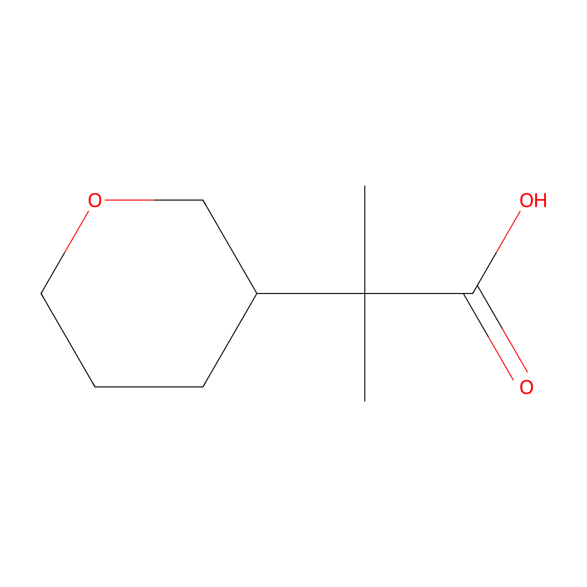 2-Methyl-2-(oxan-3-yl)propanoic acid molecular structure, CAS 1690479-06-1