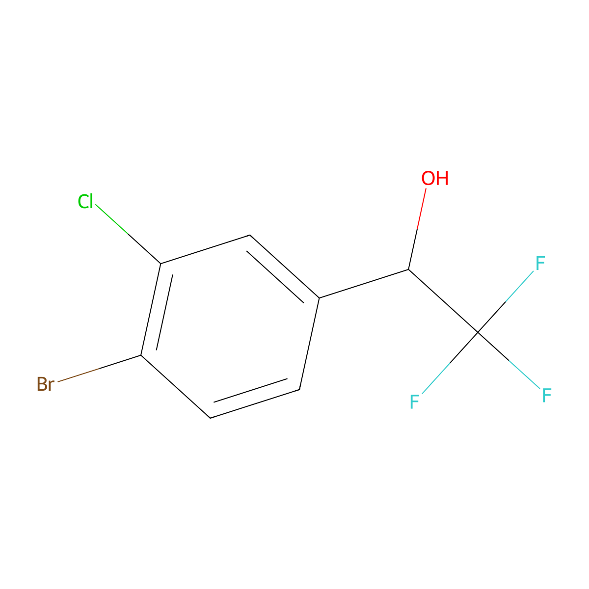 1-(4-Bromo-3-chlorophenyl)-2,2,2-trifluoroethan-1-ol molecular structure, CAS 1690490-18-6