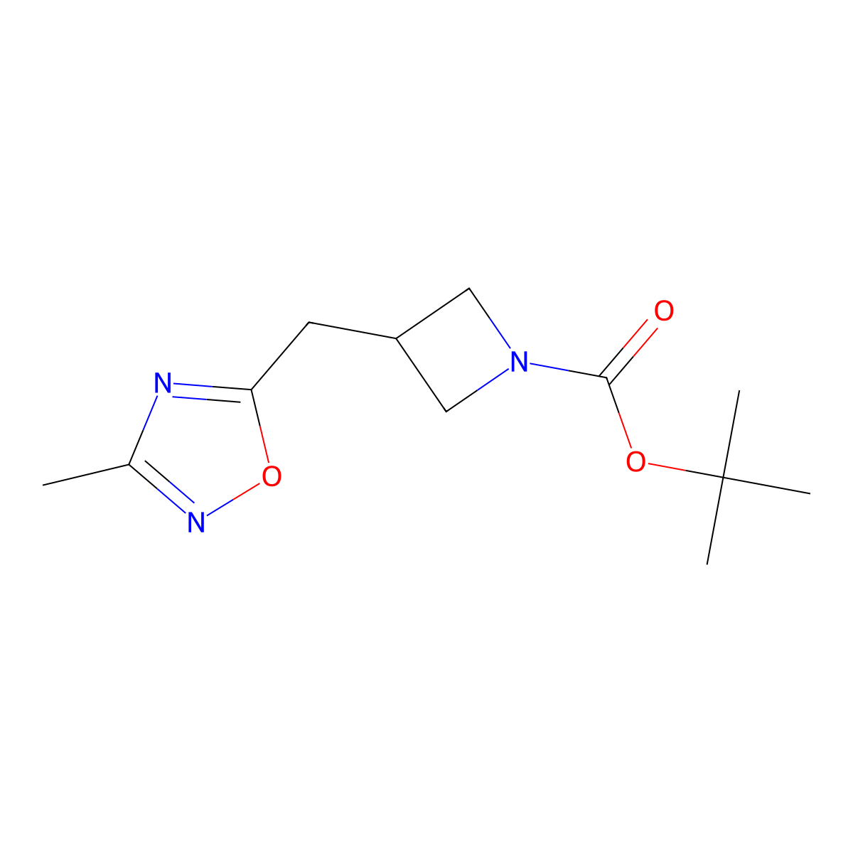 Tert-butyl 3-[(3-methyl-1,2,4-oxadiazol-5-yl)methyl]azetidine-1-carboxylate molecular structure, CAS 1690493-80-1