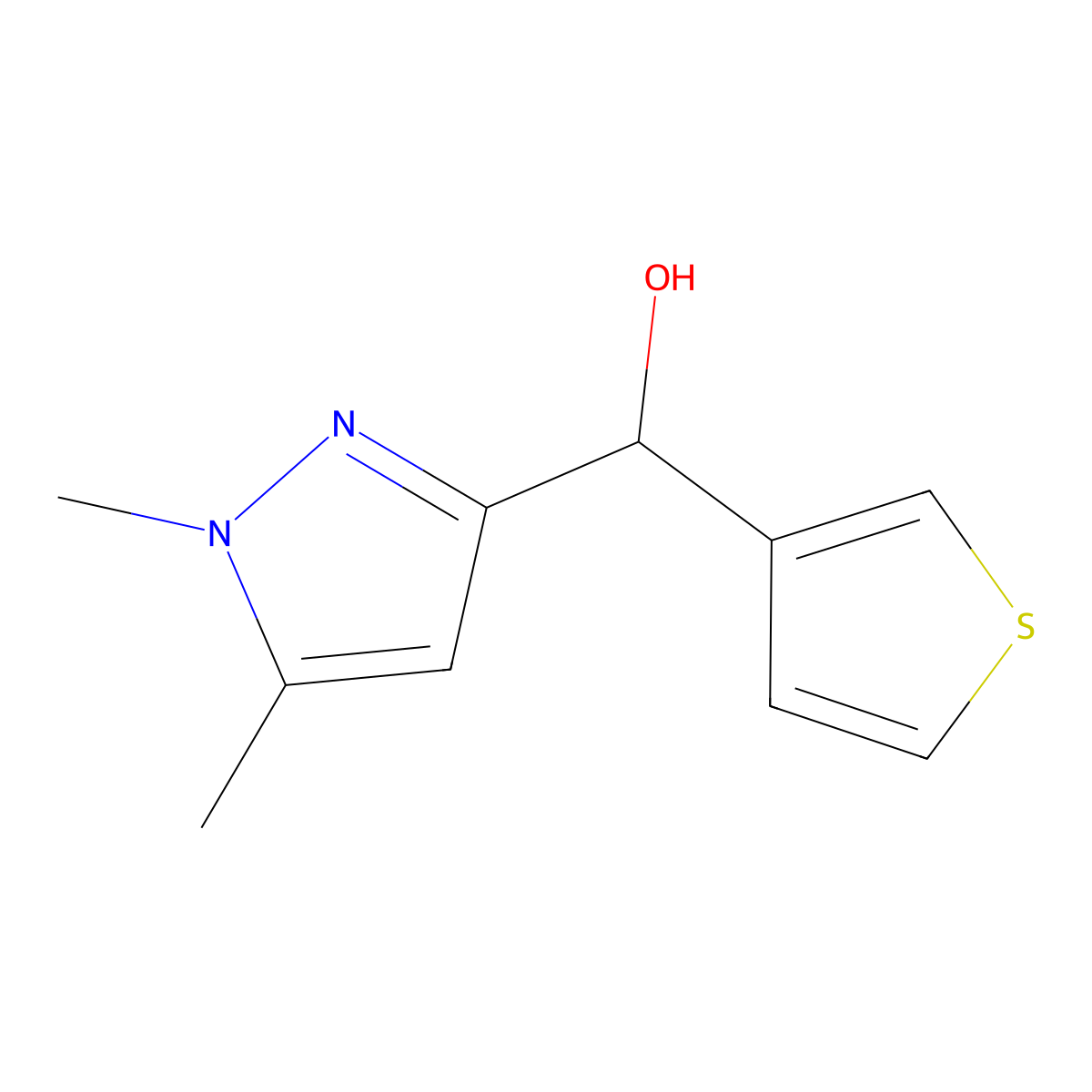 (1,5-dimethyl-1H-pyrazol-3-yl)(thiophen-3-yl)methanol molecular structure, CAS 1690513-89-3