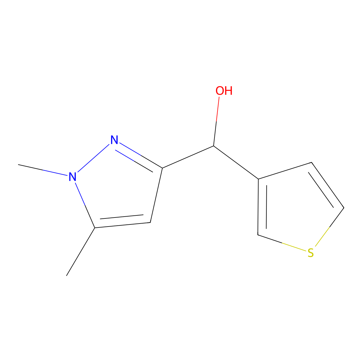 (1,5-dimethyl-1H-pyrazol-3-yl)(thiophen-3-yl)methanol molecular structure, CAS 1690513-89-3