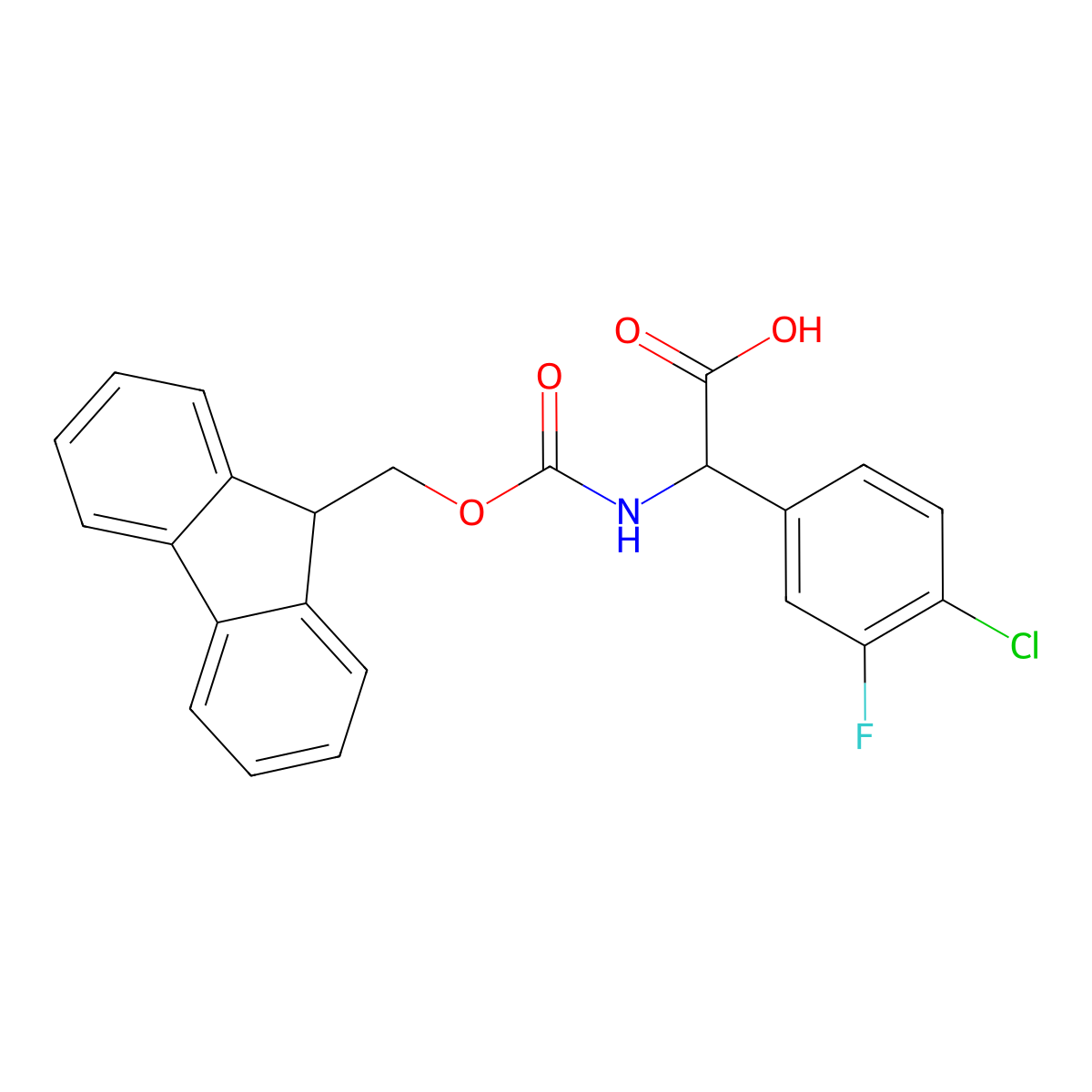 2-(4-chloro-3-fluorophenyl)-2-({[(9H-fluoren-9-yl)methoxy]carbonyl}amino)acetic acid molecular structure, CAS 1690540-00-1