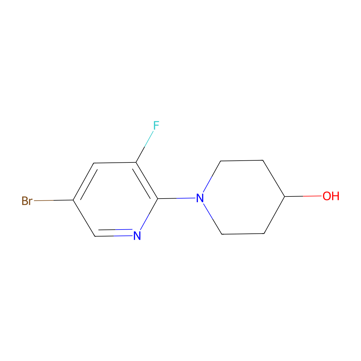 1-(5-Bromo-3-fluoropyridin-2-yl)piperidin-4-ol molecular structure, CAS 1690543-26-0