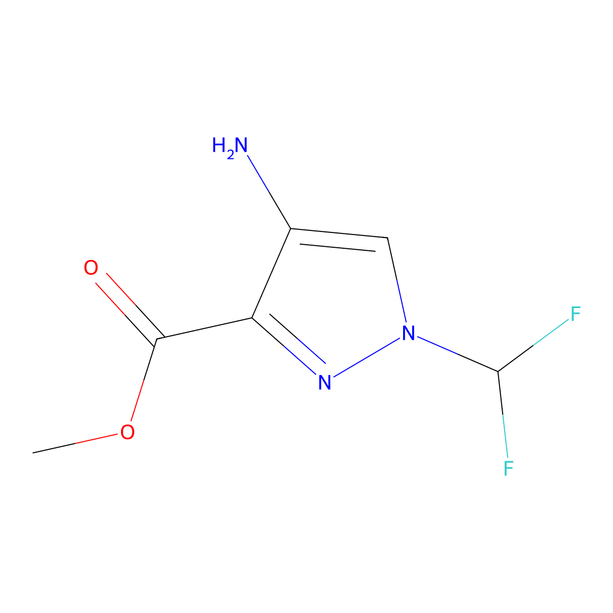 Methyl 4-amino-1-(difluoromethyl)-1H-pyrazole-3-carboxylate molecular structure, CAS 1690551-06-4
