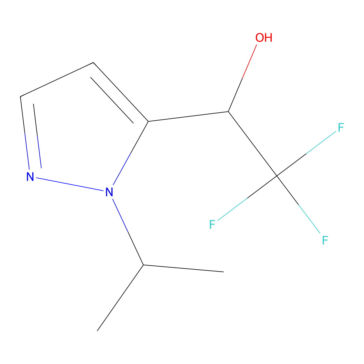 2,2,2-trifluoro-1-[1-(propan-2-yl)-1H-pyrazol-5-yl]ethan-1-ol molecular structure, CAS 1690599-02-0