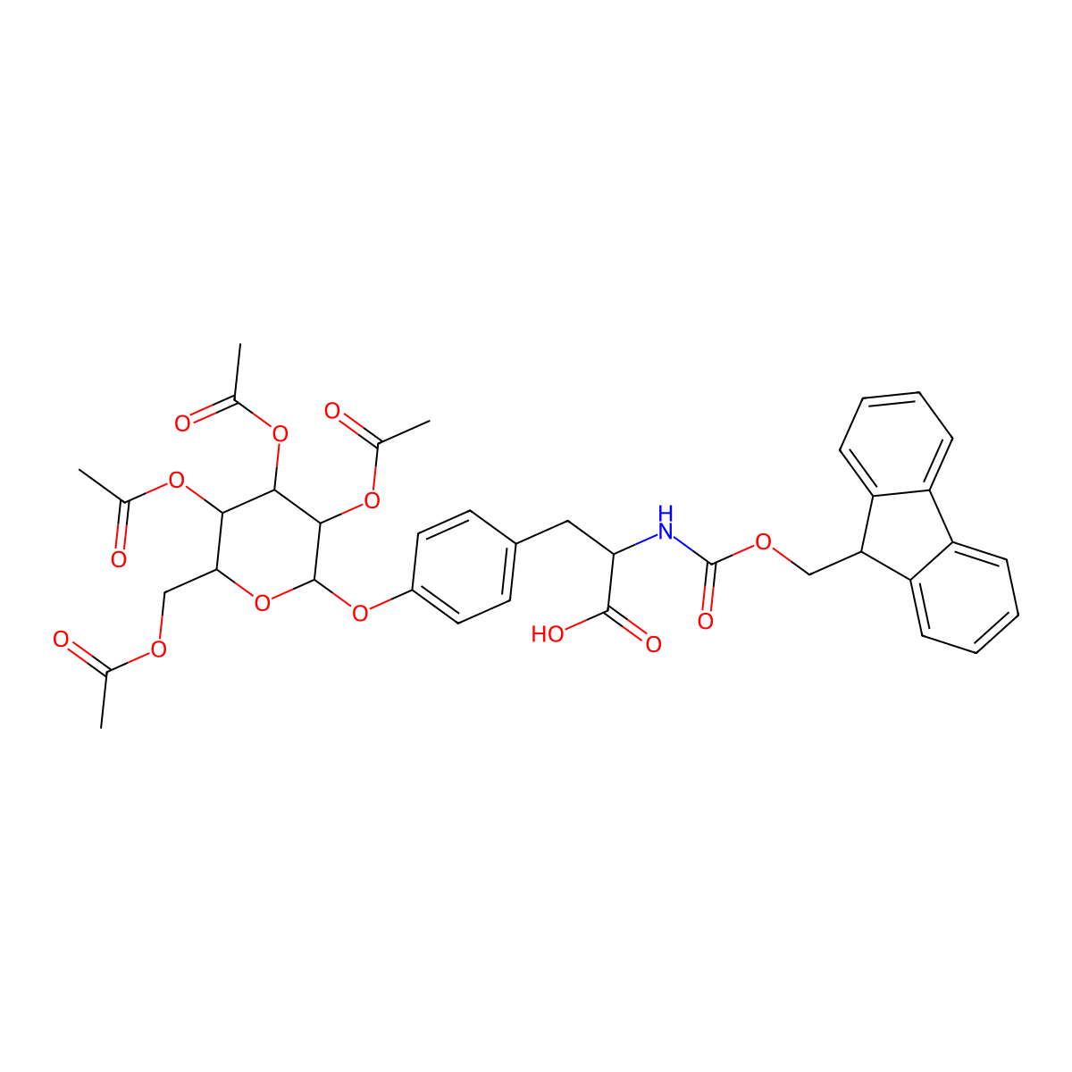 O-(2-O,3-O,4-O,6-O-Tetraacetyl-beta-D-glucopyranosyl)-N-(9H-fluorene-9-ylmethoxycarbonyl)-L-tyrosine molecular structure, CAS 169061-83-0