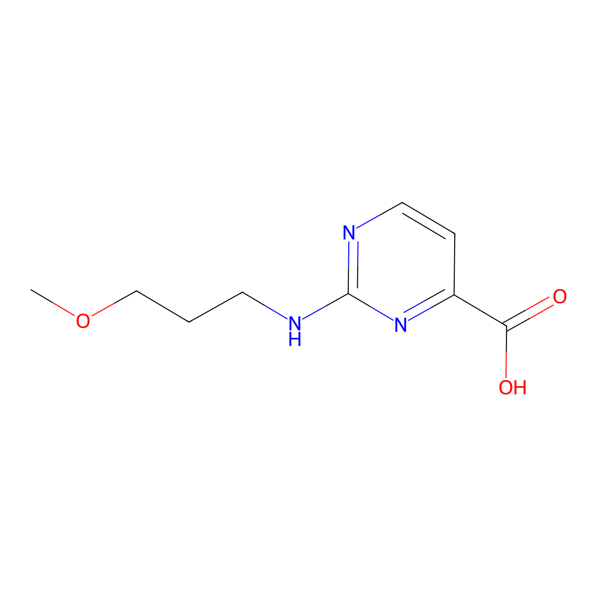 2-[(3-Methoxypropyl)amino]pyrimidine-4-carboxylic acid molecular structure, CAS 1690686-22-6