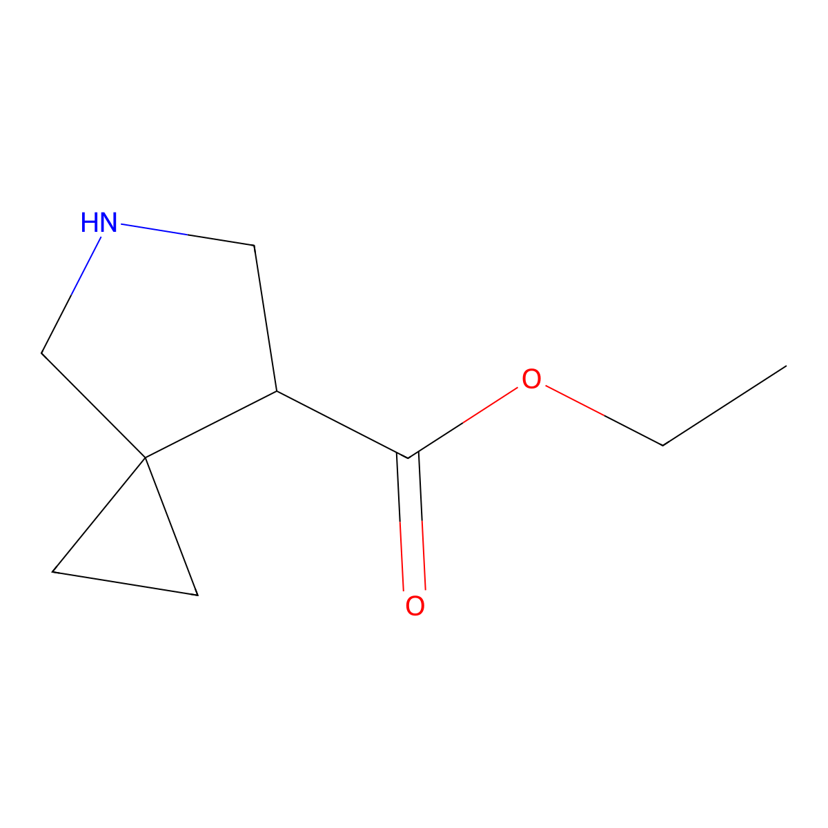 Ethyl 5-azaspiro[2.4]heptane-7-carboxylate molecular structure, CAS 1690691-10-1