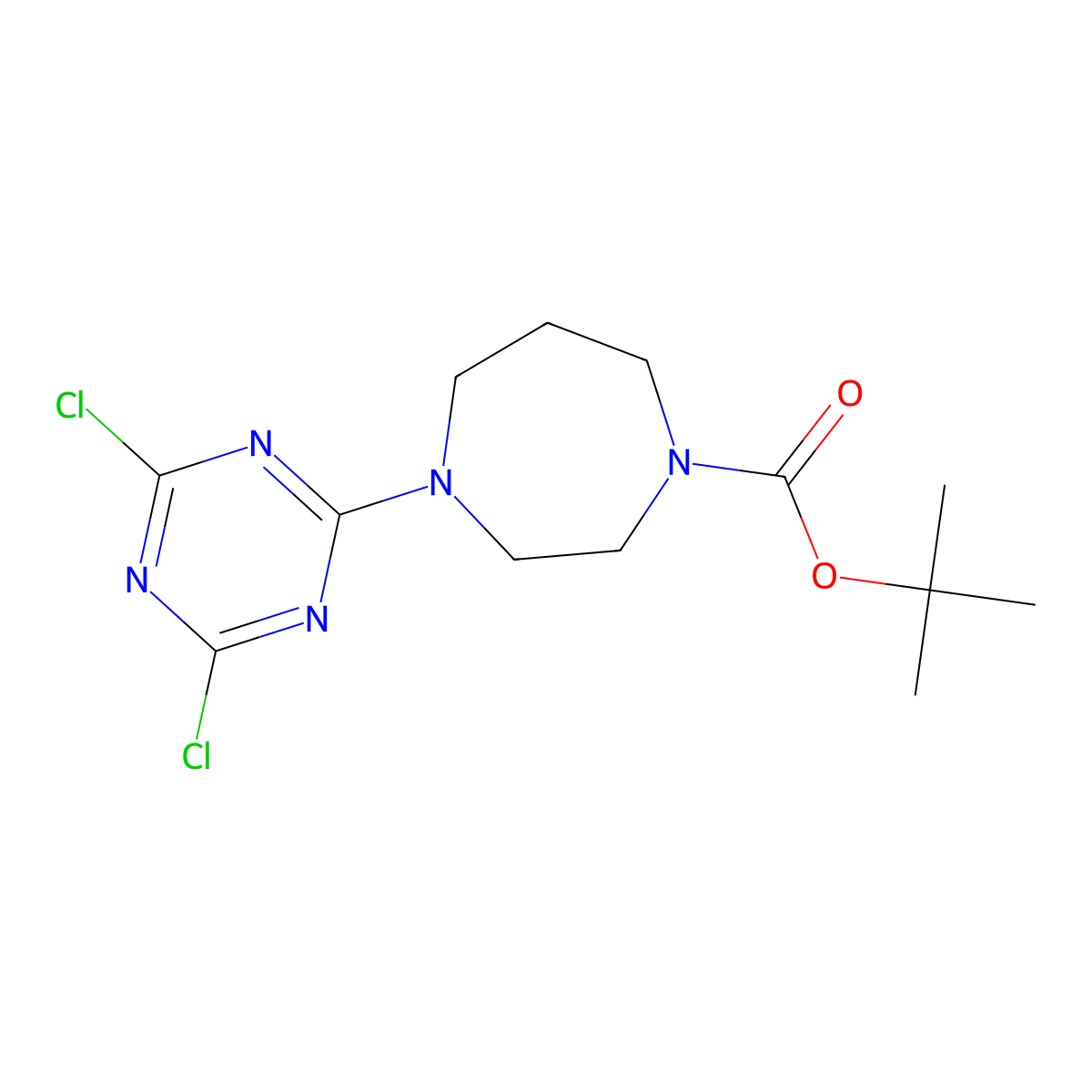 Tert-butyl 4-(4,6-dichloro-1,3,5-triazin-2-yl)-1,4-diazepane-1-carboxylate molecular structure, CAS 1690702-07-8